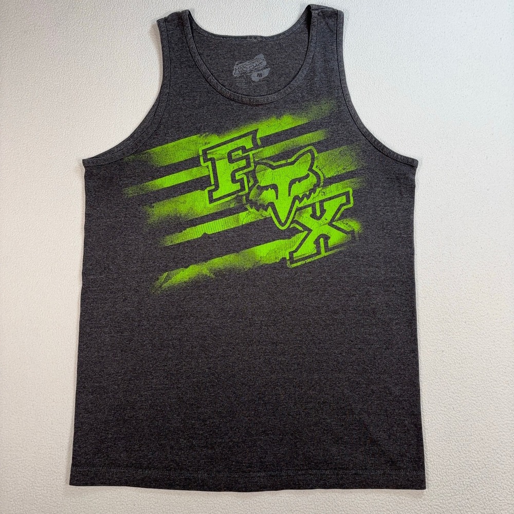 Fox Tank Top Men's M Gray Spellout Graphic‎ Print Y2K MTB Mountain Bike Street